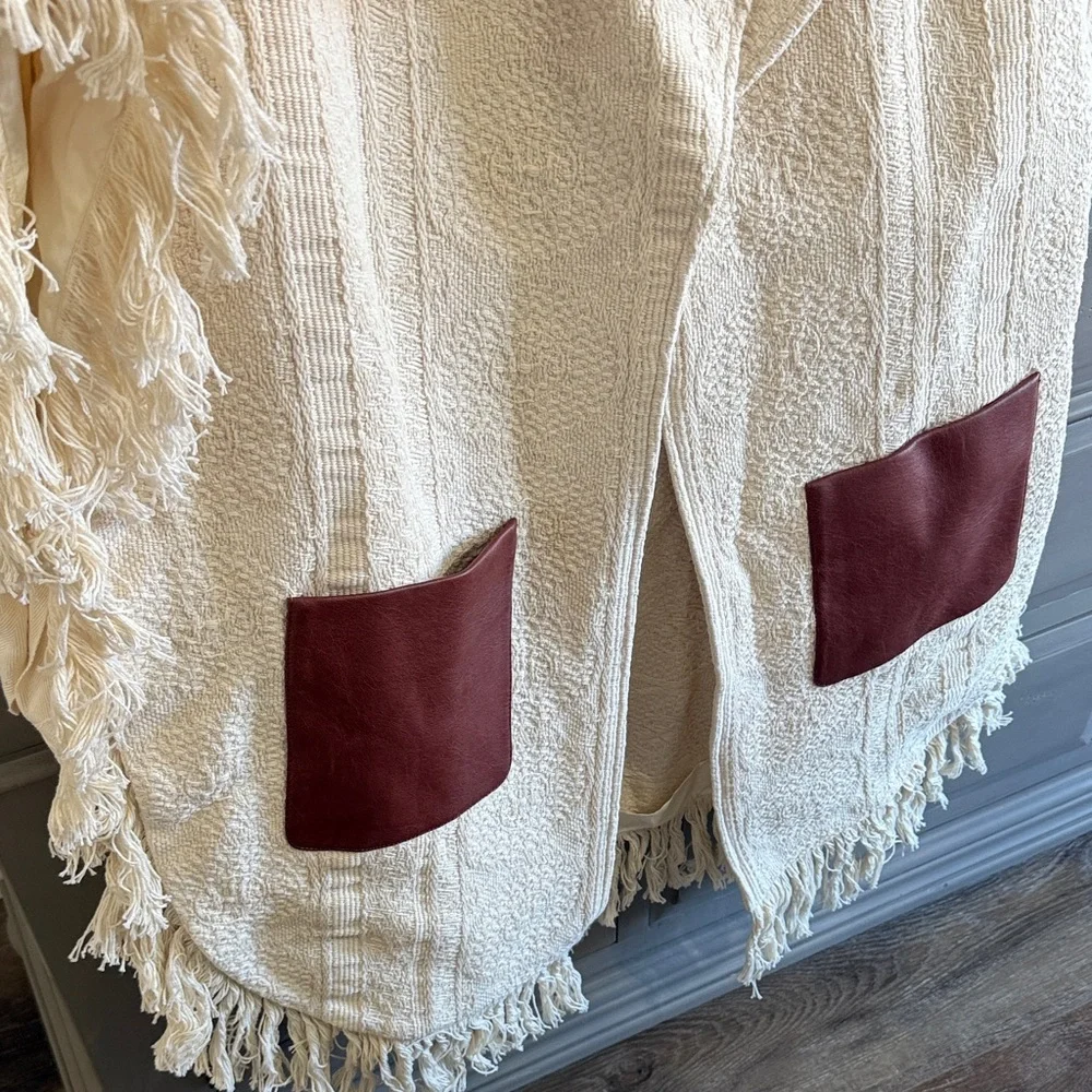 BCBG Cream Fringe Cardigan with Brown Pockets, OS, Brand New!!! - Picture 4 of 7